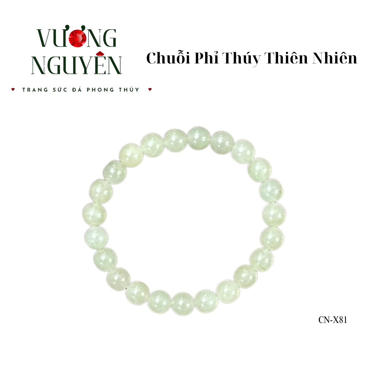 CN-X81 Vòng tay cẩm thạch Vương Nguyên, chuỗi vòng phỉ thuý Myanmar nếp băng xanh nhạt.